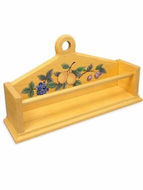 Mikasa Yellow Wooden Wall Shelf with Hand-Painted Fruit Motif